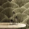 Panneau de papier peint motifs feuilles d'éventail superposées sur fond rose foncé Project Z61007-3