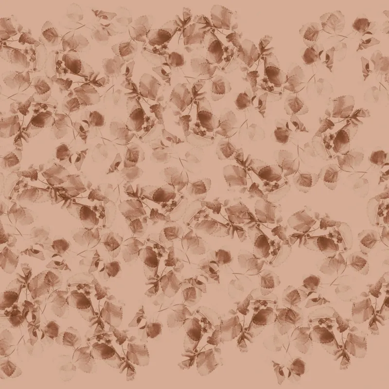 Panneau papier peint feuillage (Foliage) dense effet aquarelle tons marron/beige sur fond rose/saumon clair Z61015-2