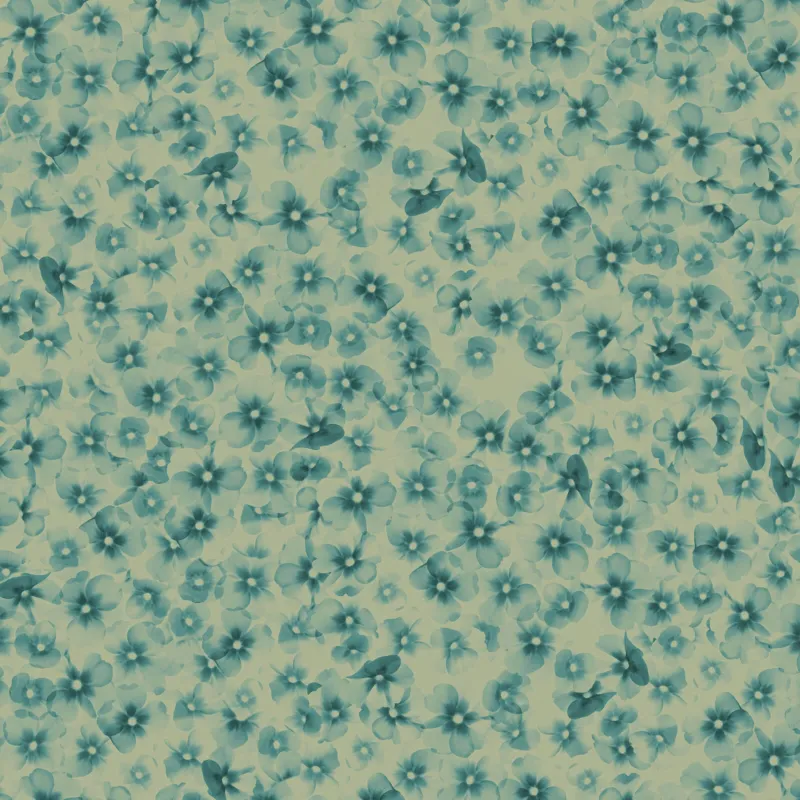 Panneau papier peint motif petites fleurs denses (Printemps) effet aquarelle tons bleu fumé/vert marin sur fond vert-beige Z61016-3.