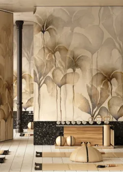 Project Z61021-1 Beige Braun Töne Aquarell Bucaneve Blätter Tapetenpaneel 15m²