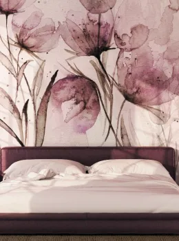 Project Z61026-1 Pastel Gül Kurusu Tonlarda Sulu Boya Lale Desenli Duvar Kağıdı Paneli 15m²