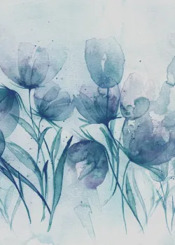 Project Z61026-3 Deep Ocean Blue Tones Watercolor Tulip Pattern Wallpaper Panel 15m²