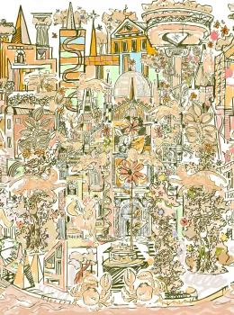 Project Z61028-2 Tons Pêche Pastel Panneau de Papier Peint Ville Fantastique Détaillée 15m²