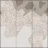 Warm beige and brown toned, showing palm leaf patterns and abstract geometric shapes on a three-part wallpaper panel Z61036-1.