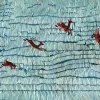 Panneau de papier peint frais Z61040-3, montrant des silhouettes d'antilopes marron rougeâtre sur un fond de coups de pinceau turquoise/bleu.