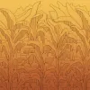 Panneau de papier peint moderne Z61042-2, avec des contours abstraits de feuilles de bananier sur un fond dégradé jaune moutarde et orange.