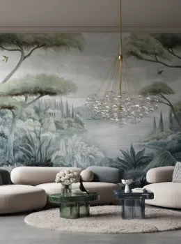 Project Z61043-2 Como Beige Brown Classic Italian Lake View Wallpaper Panel 15m²