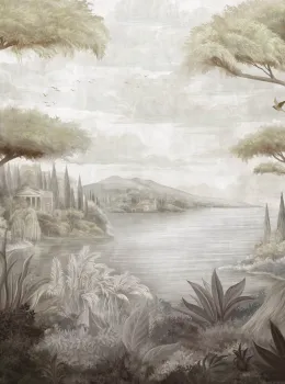 Project Z61043-2 Como Beige Brown Classic Italian Lake View Wallpaper Panel 15m²