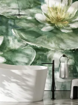 Project Z61044-1 Ninfee Turquoise Vert Nénuphar Fleur Panneau Mural Aquarelle 15m²