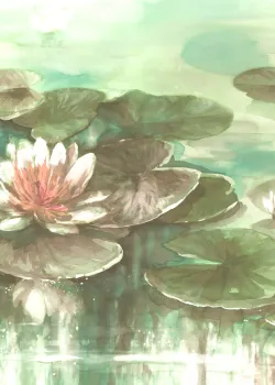 Project Z61044-2 Ninfee Grün Reflexion Seerose Blume Aquarell Tapetenpaneel 15m²