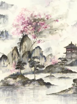 Project Z61045-2 Cherry Blossom Far East Landscape Wallpaper Panel 15m²