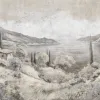 Beige and sepia toned wallpaper panel Z61046-1, showing a classic sketch style Italian landscape with cypress trees, house, and lake/coast.