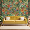 Architexture Z57781 Kiabi lebhaftes Wandpaneel mit tropischem Papageien- und Blumenmuster im Vintage-Stil.