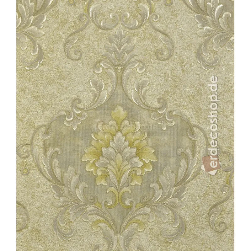 Casa Chic Z20138 papier peint fond beige, motif damassé crème clair, classique et luxueux.