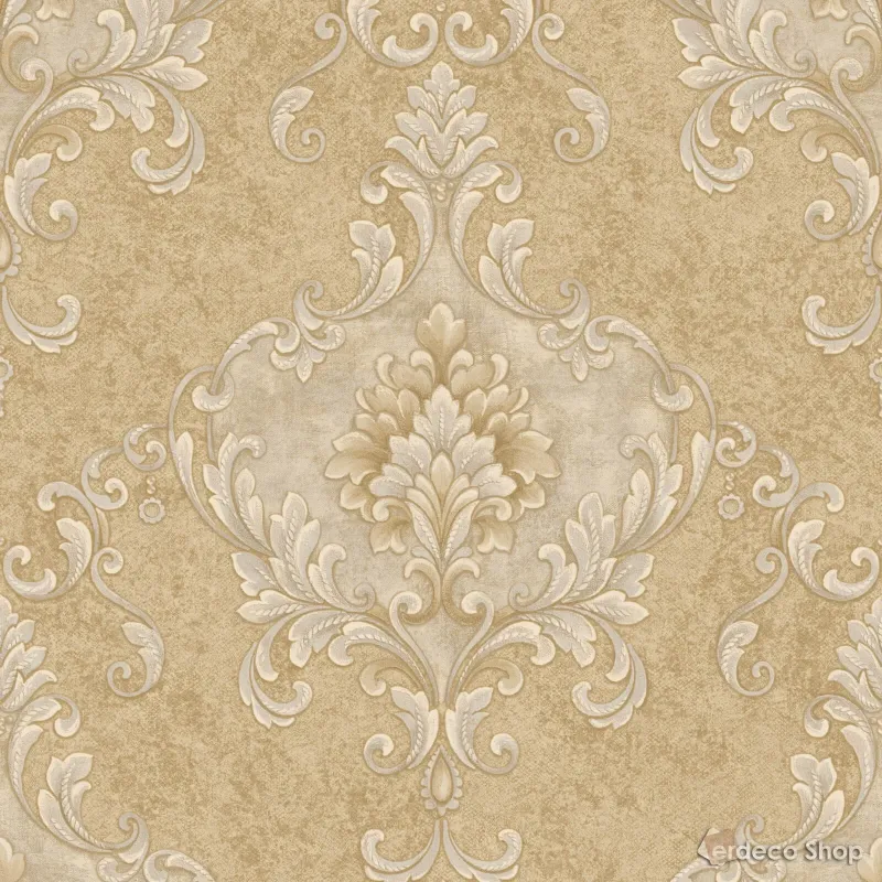 Casa Chic Z20138 papier peint fond beige, motif damassé crème clair, classique et luxueux.