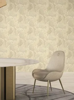 Elie Saab 2 Z34900 Beige Feather-Patterned Embossed Wallpaper