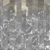 Elie Saab Z34948 Grauer Marmor Silber Geometrisches Tapetenpaneel
