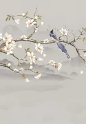 Elie Saab Z34982, Fünfteilige Wandpaneel-Komposition mit Blauem Vogel & Blütenzweig