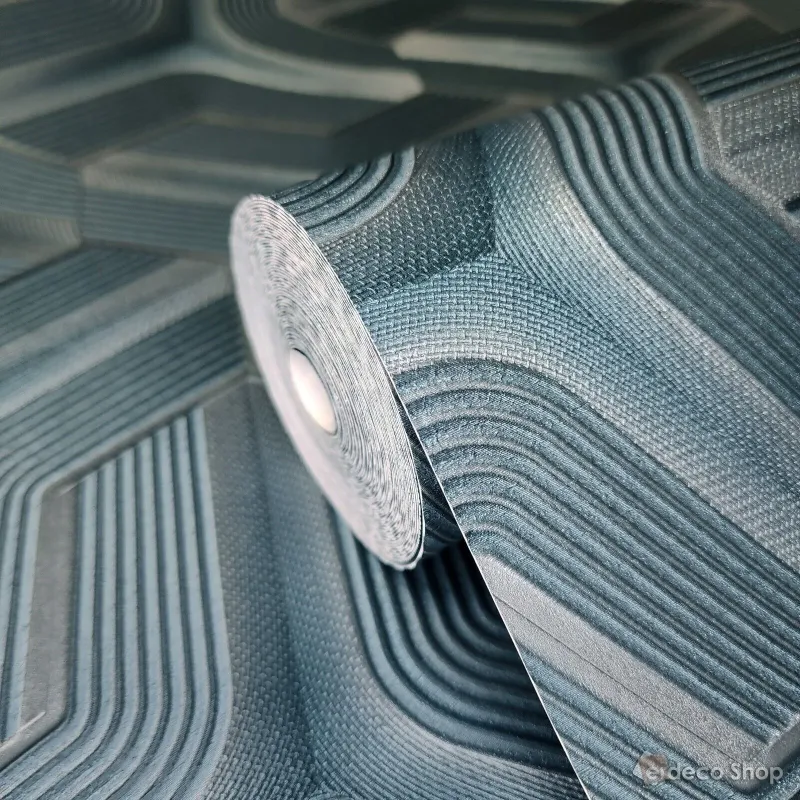 Lamborghini 3 Z12809 papier peint bleu géométrique, motif moderne, 3D, texturé