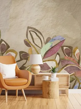 Marrakech Z70750, Panneau Mural Abstraite Moderne à Feuilles, Texture Toile, 15m²