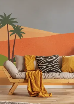 Marrakech Z70756, Retro Wüstenlandschaft Palmen Kunst Wandtapete, 15m²