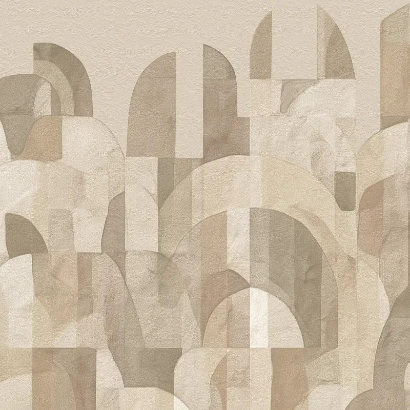 Marrakech Z70760, Tadelakt plaster texture, neutral beige cream tones, minimalist abstract arch and geometric pattern wall poster