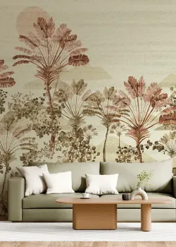 Marrakech Z70764, Pastell Grün Rosa Abstrakt Palmen Vegetation Wandpaneel, 15m²