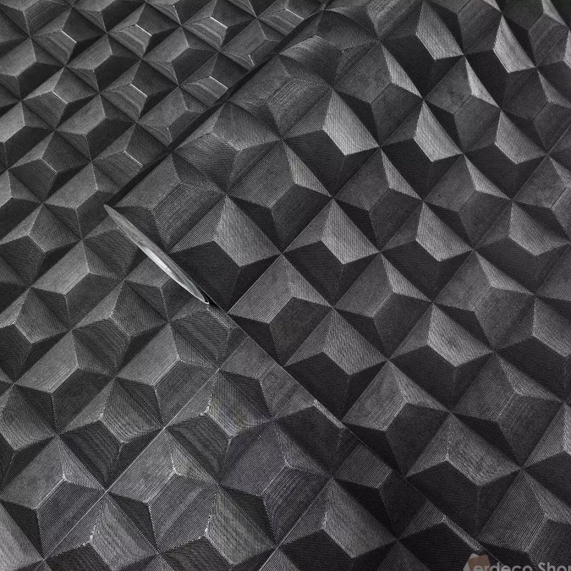 Mini Trend Z15524 dark gray anthracite toned 3D geometric cube patterned wallpaper.