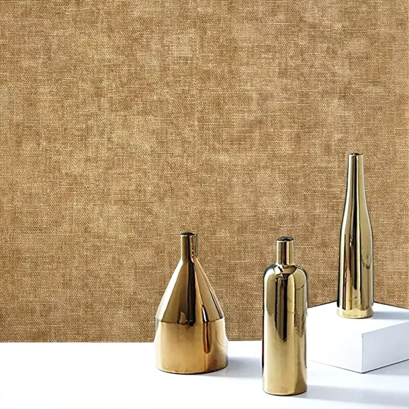 Mini Trend Z15527 warme karamellbraune schlichte Leinen Textur Tapete.
