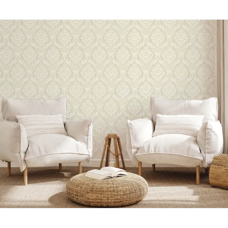Mini Trend Z15540 cream colored, damask pattern, fabric textured, classic wallpaper