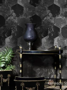 Philipp Plein 2 Z81025 Altıgen Desenli Siyah-Gri Dokulu Lüks Duvar Kağıdı, 10m²