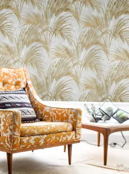 Satin Flowers Z66826 – Tropical 3D Gold Palm Leaf Wallpaper