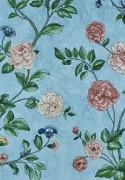 Satin Flowers Z66807 Blue Floral Wallpaper with Satin Finish