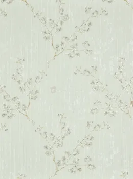 Satin Flowers Z66832 – Bej zeminli çiçek dallı duvar kağıdı
