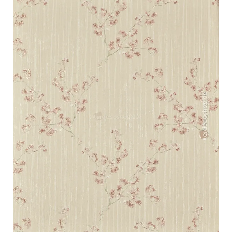 Satin Flowers Z66833 – Pembe çiçekli açık bej romantik duvar kağıdı