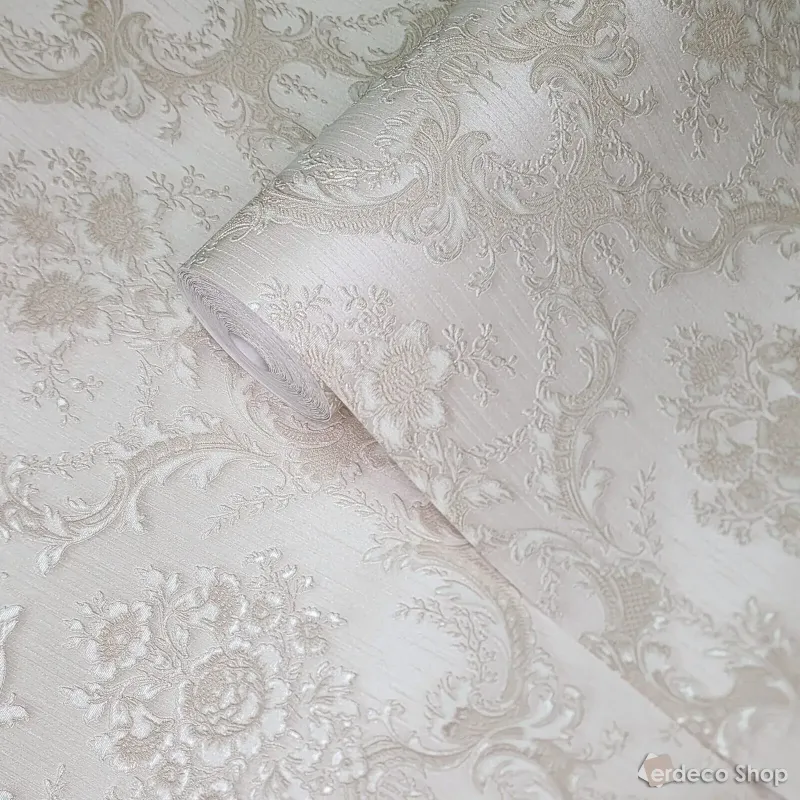 Satin Flowers Z66839 papier peint damas 3D crème beige luxueux