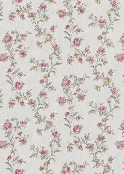 Satin Flowers Z66853 çiçekli beyaz pembe yeşil vintage duvar kağıdı