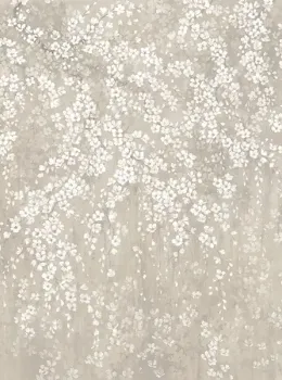 Satin Flowers Z66878 Açık Gri Fonlu Beyaz Çiçek Duvar Paneli