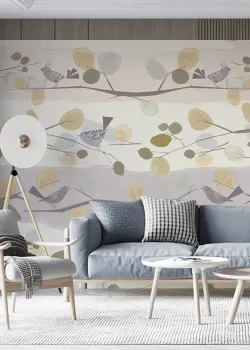 Satin Flowers Z66893 Panneau Mural Branches et Oiseaux Verts