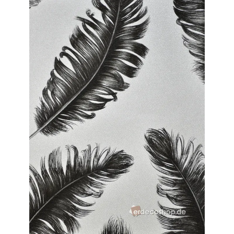 Papier peint de la collection Savana, avec des motifs de plumes noires réalistes sur fond blanc