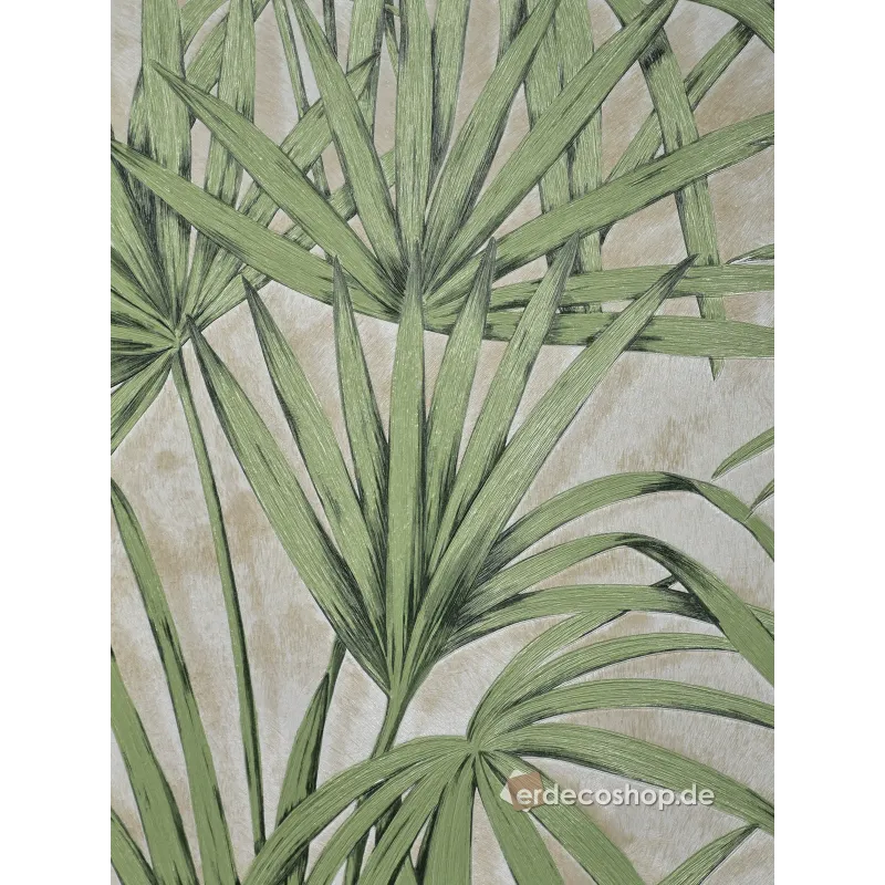 Savana Z77543 beige wallpaper with green tropical leaf pattern