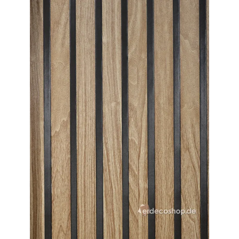 Tapete aus der Savana-Kollektion mit vertikalem Lamellenmuster aus braunem Holz und dunklen Zwischenräumen
