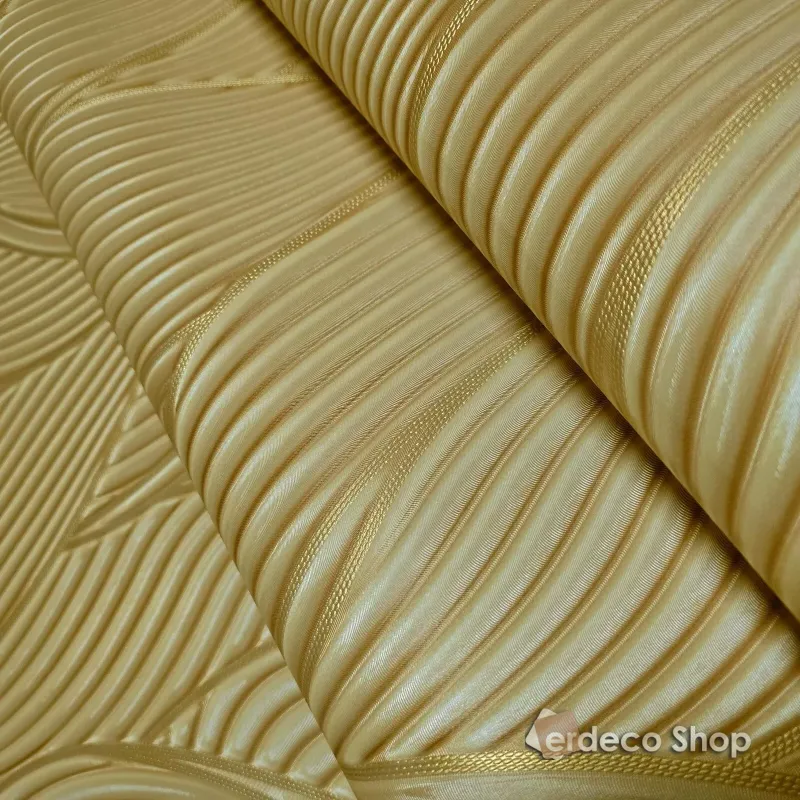 Moderne Vliestapete in Hellbeige und Gold mit geprägtem, gewelltem Blattmuster