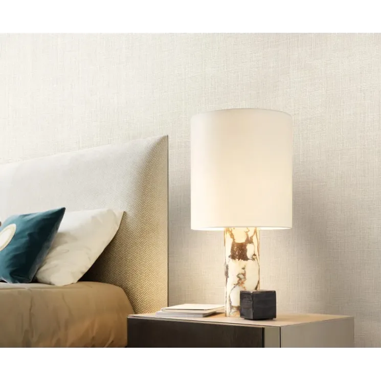 Modern non-woven wallpaper with jute/linen texture in light beige and cream tones