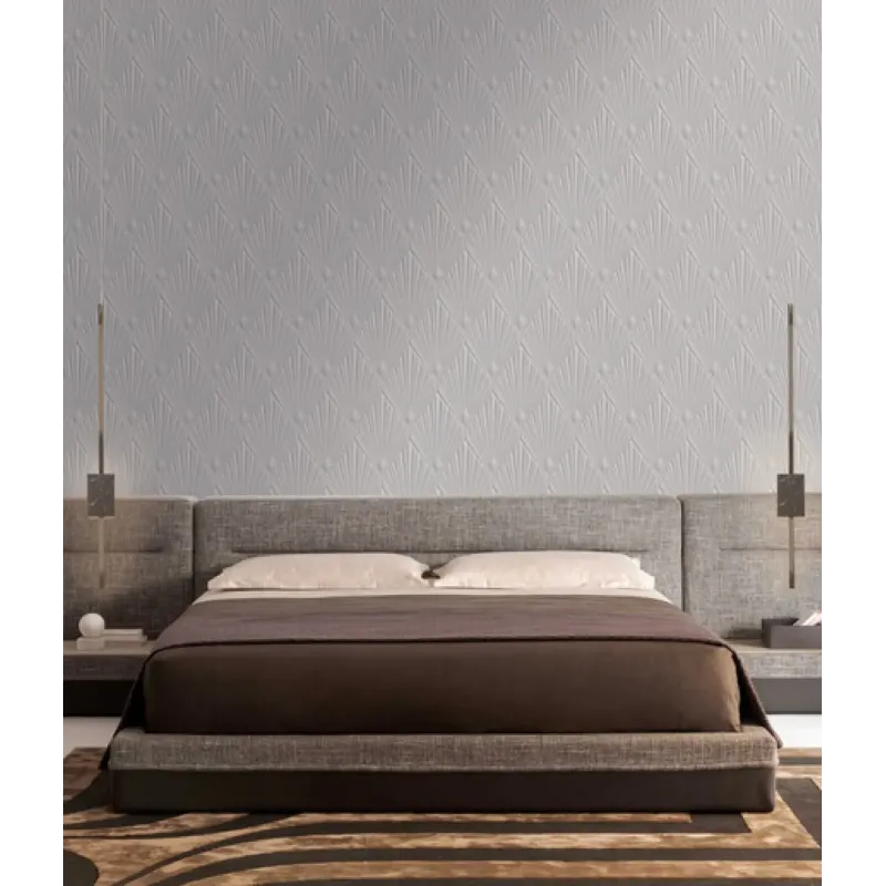 Papier peint crème motif éventail en relief classique