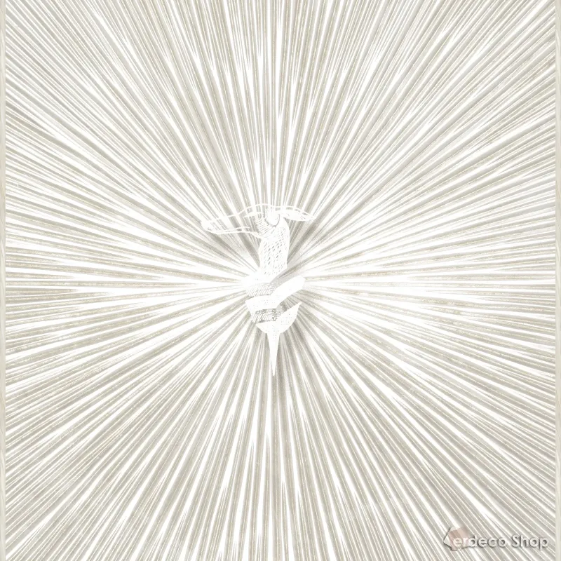 Silver and light beige Trussardi Z30356 wall panel and photo wallpaper with radiant rays emanating from a central Levriero (Italian Greyhound) motif, 6m²