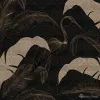 Trussardi Z30370 wall panel: Golden-outlined ibis bird and leaf patterns on a dark background.