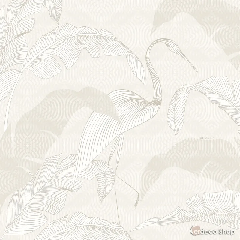 Panneau mural Trussardi Z30371: Motif d'oiseau ibis et de feuilles aux contours fins sur fond clair.