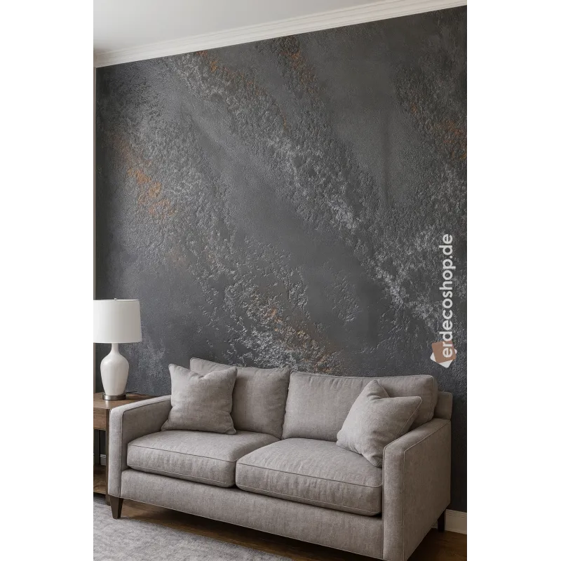Dark gray background with prominent rust and white textured effects, an abstract and luxurious decorative wall design E108.