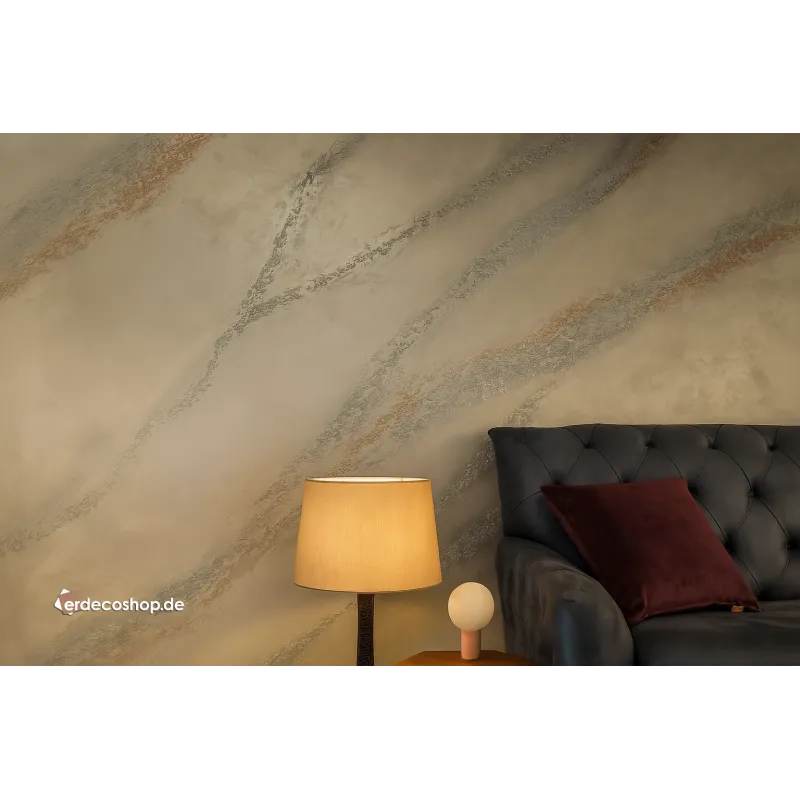 Dekorative Wandgestaltung E117 in Creme-Beige-Tönen, mit einem luxuriösen Travertin-Stein-Effekt und ausgeprägter Textur.